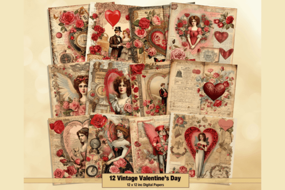 Download Vintage Valentine's Day Digital Papers - Valentine Collection
