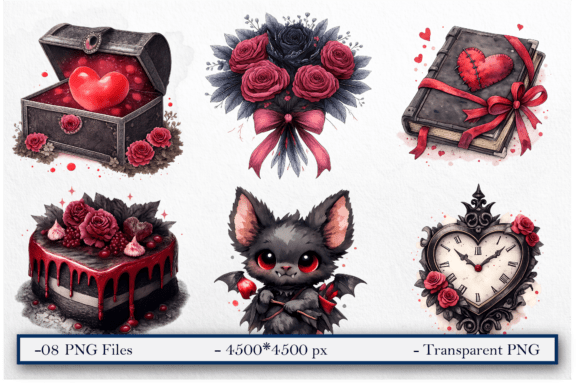Download Gothic Valentine Watercolor Love Clipart - Valentine Collection