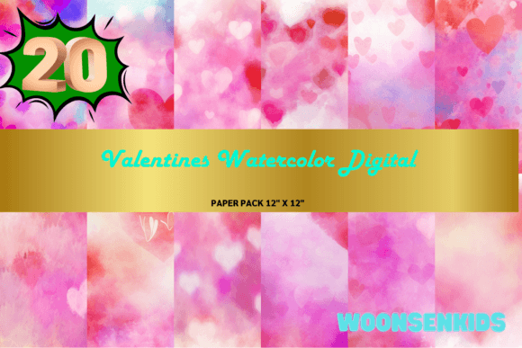 Download 20 Valentines Watercolor Digital Png Kdp Digital Paper - Valentine Collection