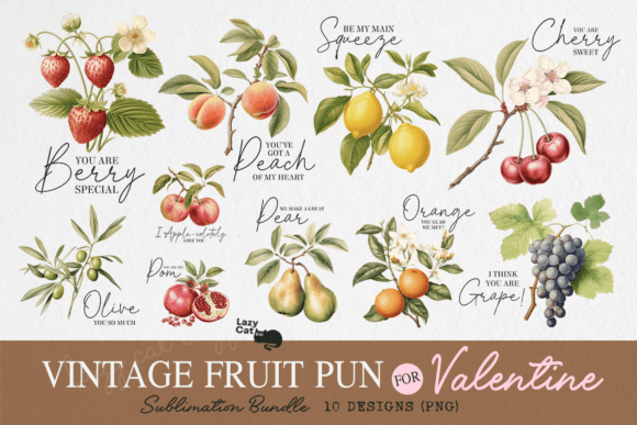 Download Vintage Fruit Pun Valentine PNG Bundle - Valentine Collection
