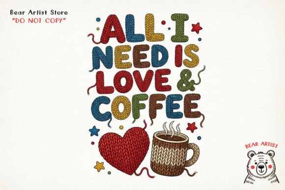 Download All I Need is Love and Coffee, Valentine Crochet PNG - Valentine Collection