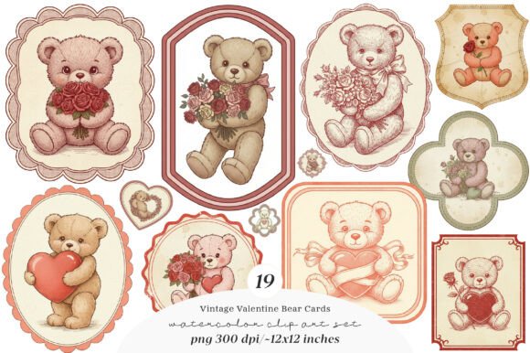 Download Vintage Valentine Bear Cards Printable - Valentine Collection